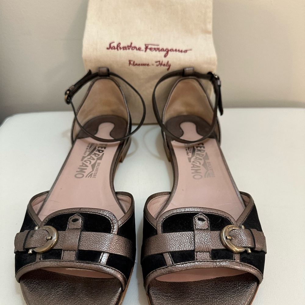 Salvatore Ferragamo Black and Bronze Sandals